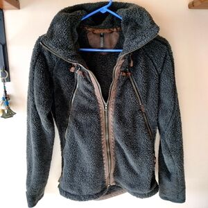 Kuhl Flight Jacket Womens Small Brown Sherpa Zip Faux Leather Hooded